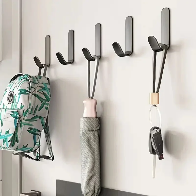 5 Stück Eisen-Klebehaken, polierte Oberfläche, ohne Bohren, Wandmontage, Kleider- und Hutaufhänger für Badezimmertüren, moderne Metall-Organizer-Haken