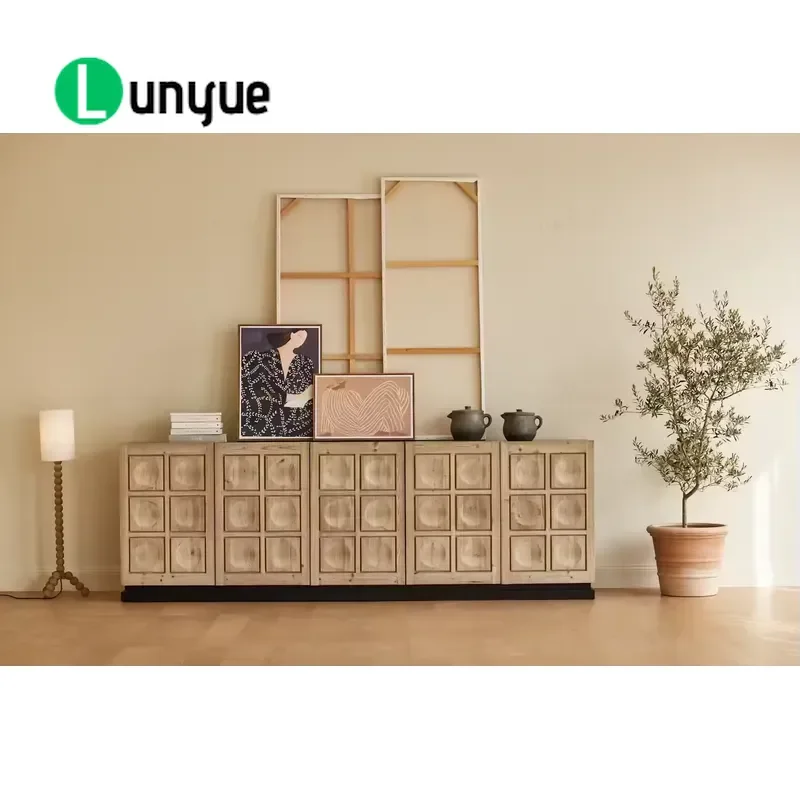 Solid Wood Sideboard French Countryside Antique Farmhouse Style Pine Birch Living Room Villa Storage Cabinet Japanese Design