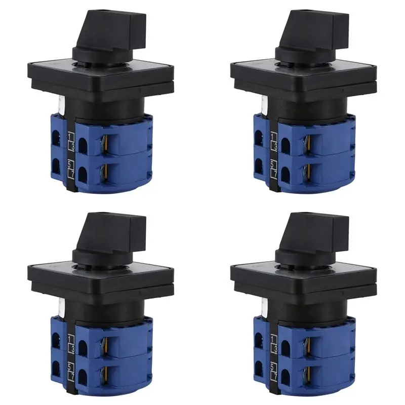 A04G-4X AC660V 25A 2-Pole 3-Position Momentary Plastic Rotary Changeover Switch Blue+Black