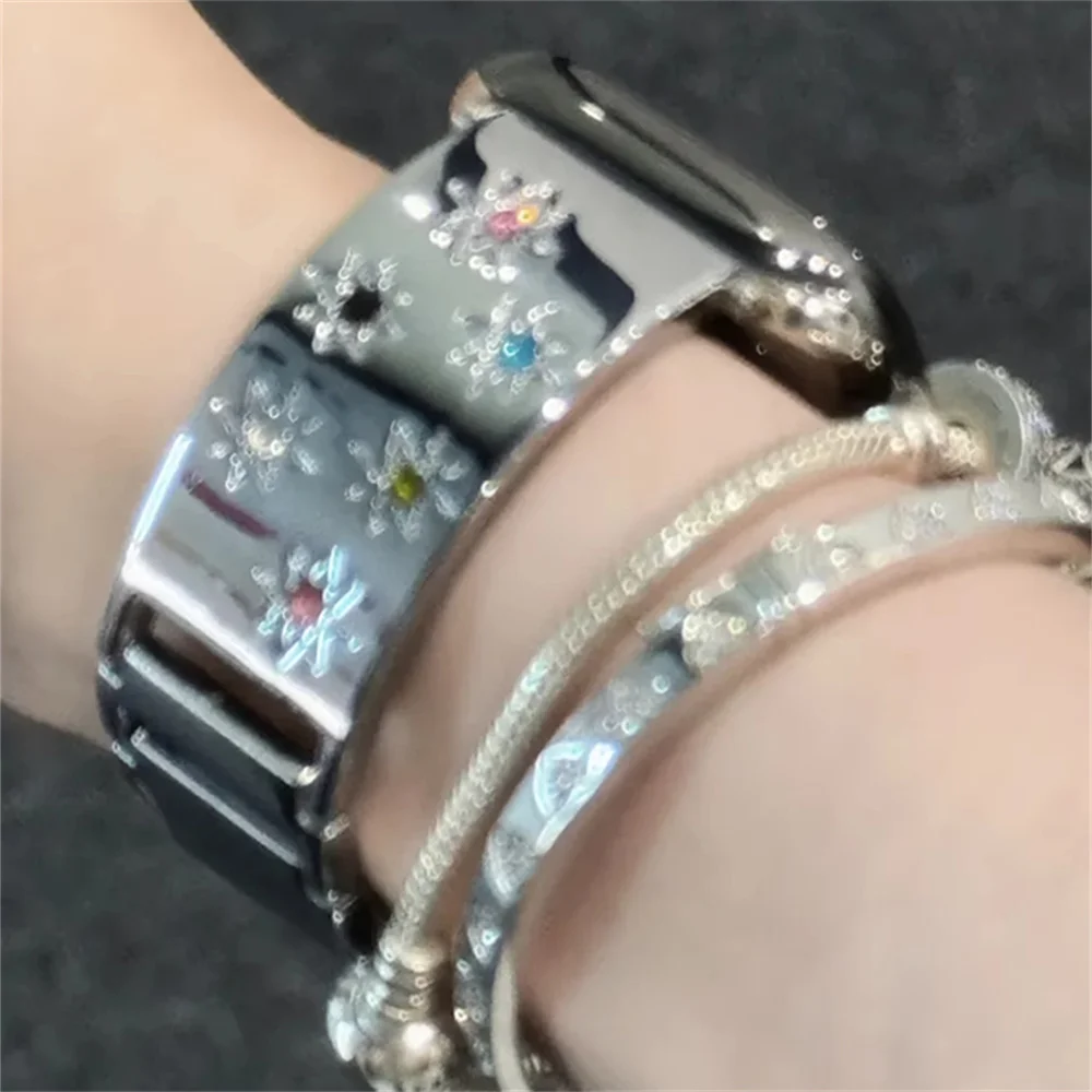 Luxury Colorful Diamonds Band For Apple Watch 9 8 7 6 5 4 3 2 SE Ultra Metal Buckle Bracelet For iWatch 41mm 49 45 42 40 38mm