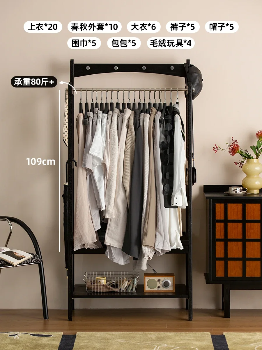 Retro Coat Rackไม้เนื้อแข็งขนาดเล็กApartmentแขวนชั้นเก็บบ้านห้องนอนโบราณเสื้อผ้าRack