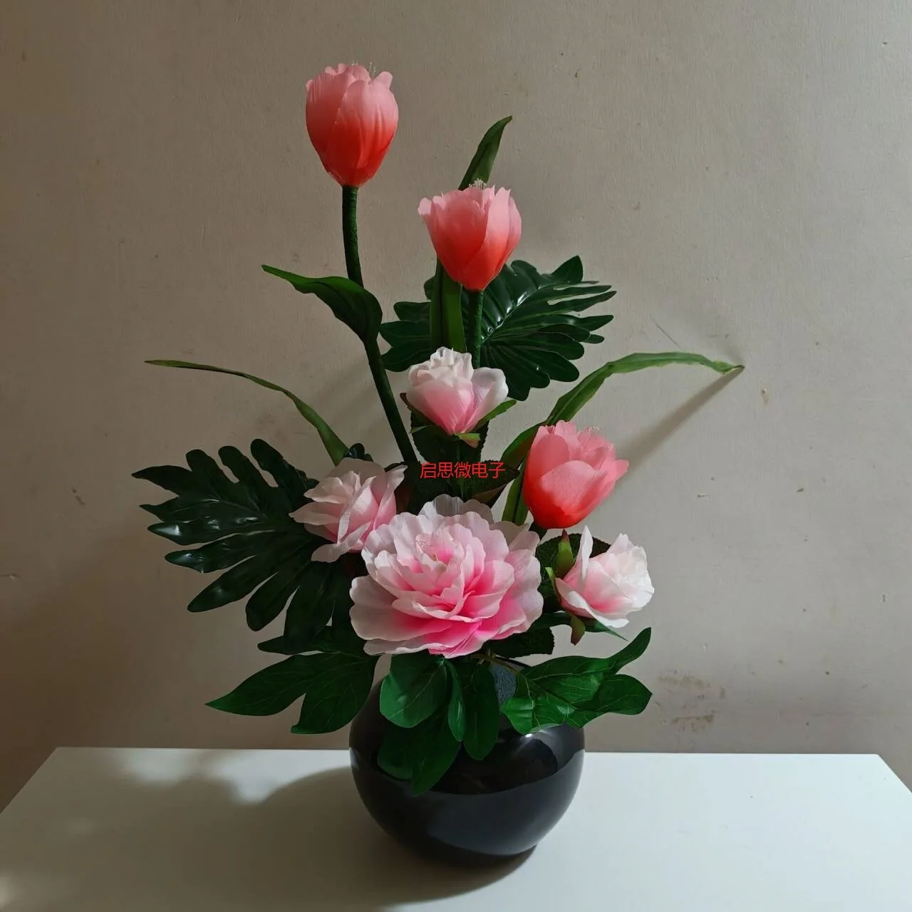 Led Ambient Light Pink Rose Silk Peony Tulip Lamp  Artificial Flowers Lamp Fake Flowers for Home Party Shop Bar Decoration