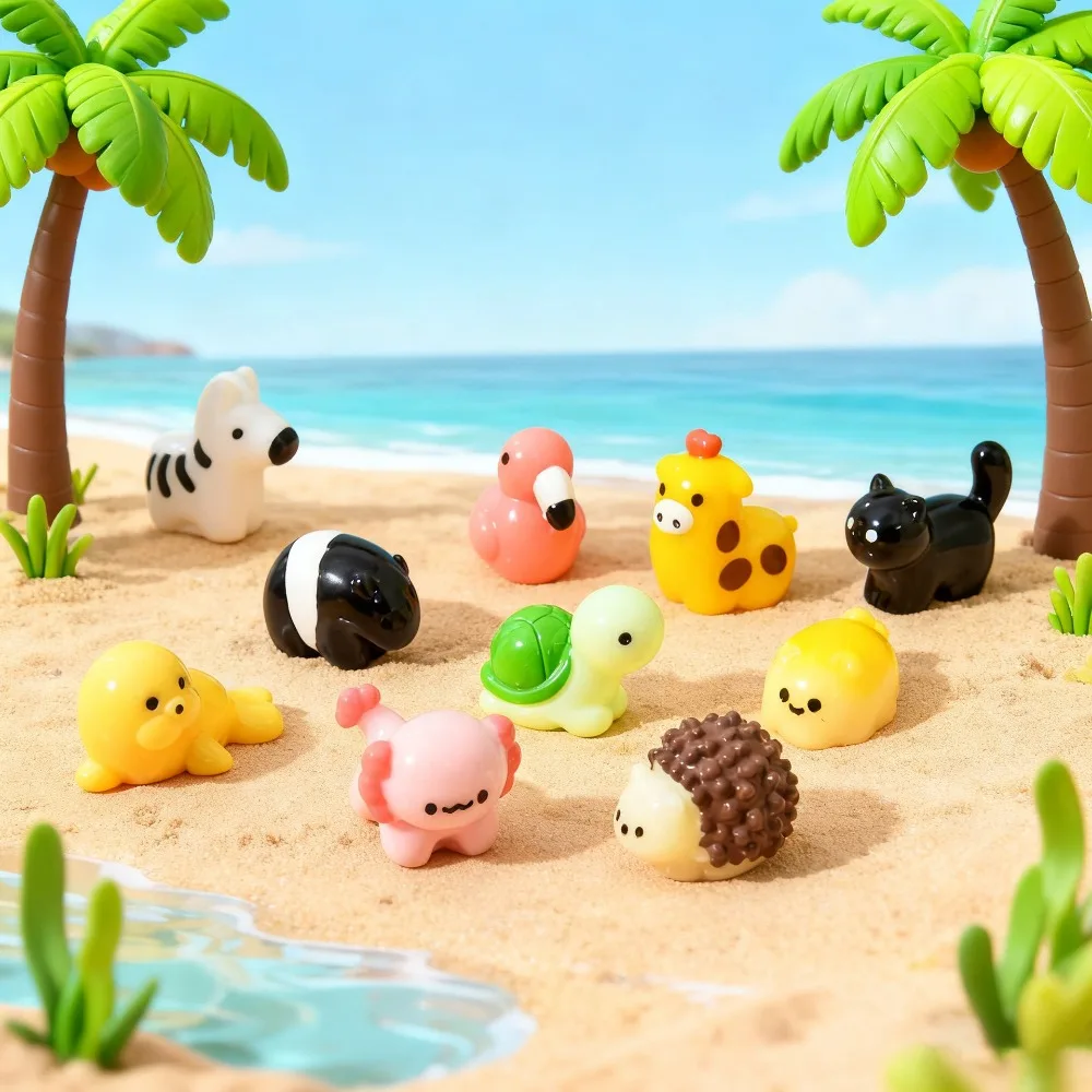 10/20PCS Random Mixed Cute Mini Resin Animal Figurines Micro Landscape Desktop Car Decor DIY Craft Supplies
