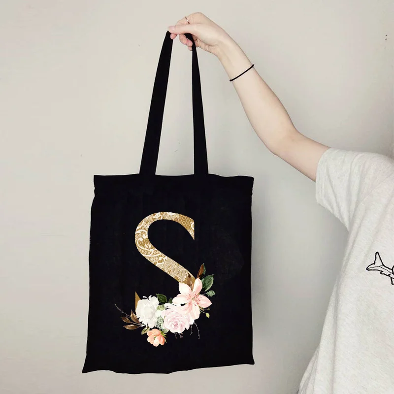 Lace Letter Series Handbag  Ladies Shopping Bag Foldable Reusable Cloth Shopper Harajuku Style Bag Student Canvas Tote Bag