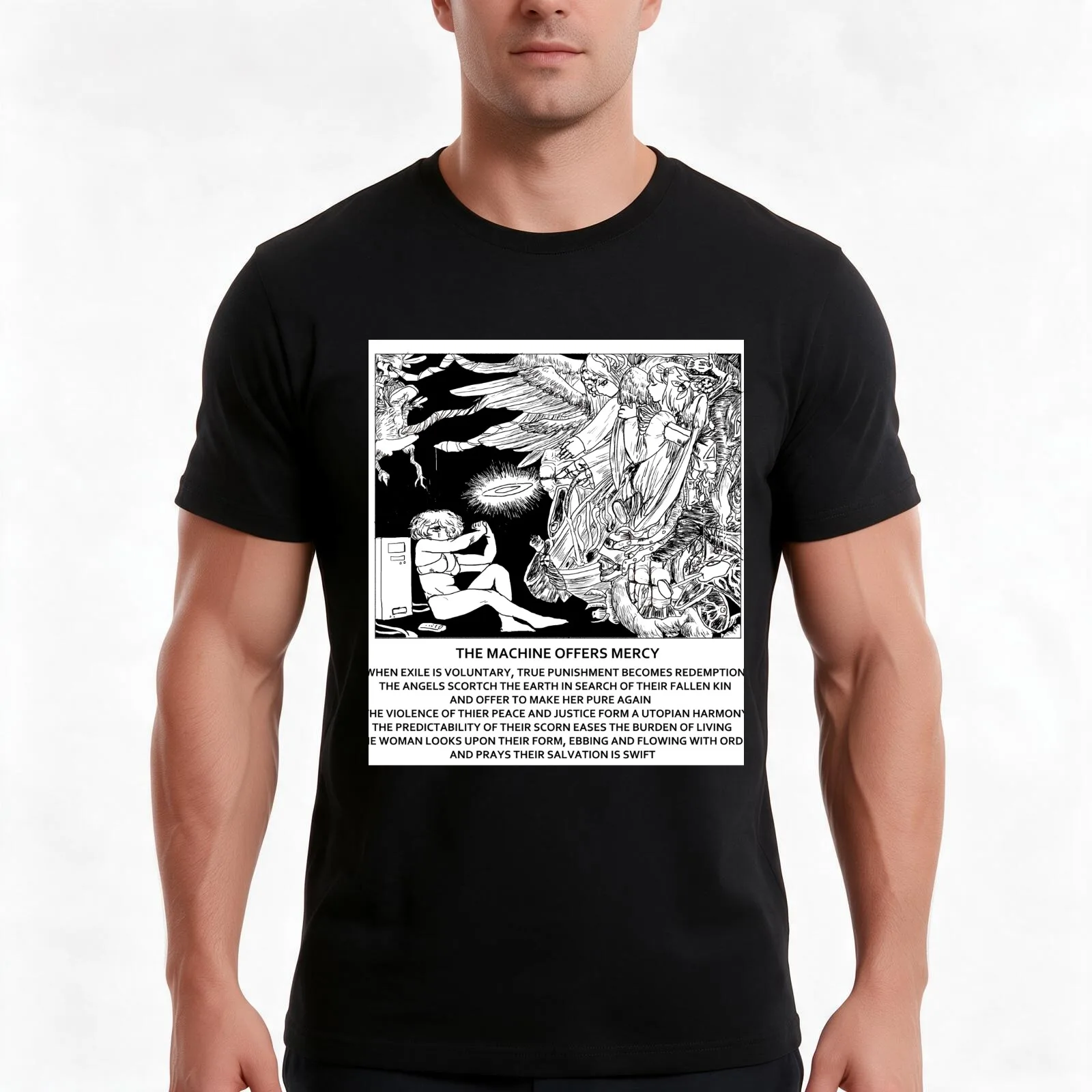 THE MACHINE OFFERS MERCY T-Shirt, Summer Casual Cotton Tee, Oversized Streetwear Tops, Vintage Graphic Print, Unisex Men Women