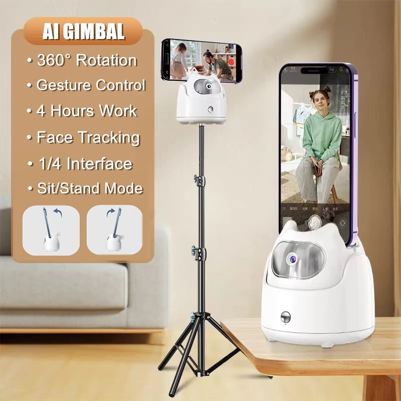 Auto Face Tracking iPhone Tablet PC Holder Face Recognition 360° Rotation Selfie Stand Live Streaming Gimbal for Mobile Video