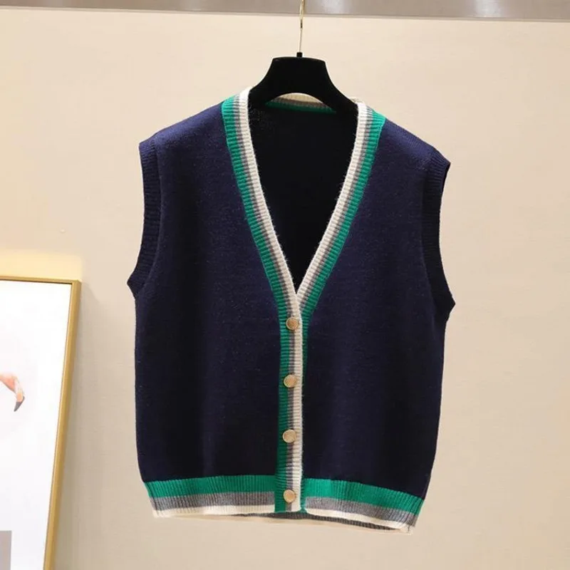Gilet lavorato a maglia con scollo a v Color blocking giacca maglione cardigan stile college autunno e inverno alla moda da donna