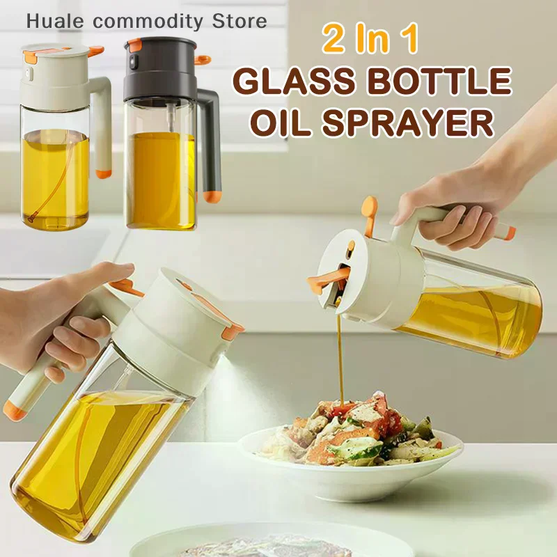 470/650ml 2 In 1 Oil Spray Bottle With Pour Spout Leakproof Multifunctional Large Capacity Glass Oiler Kitchen Cooking Accessory