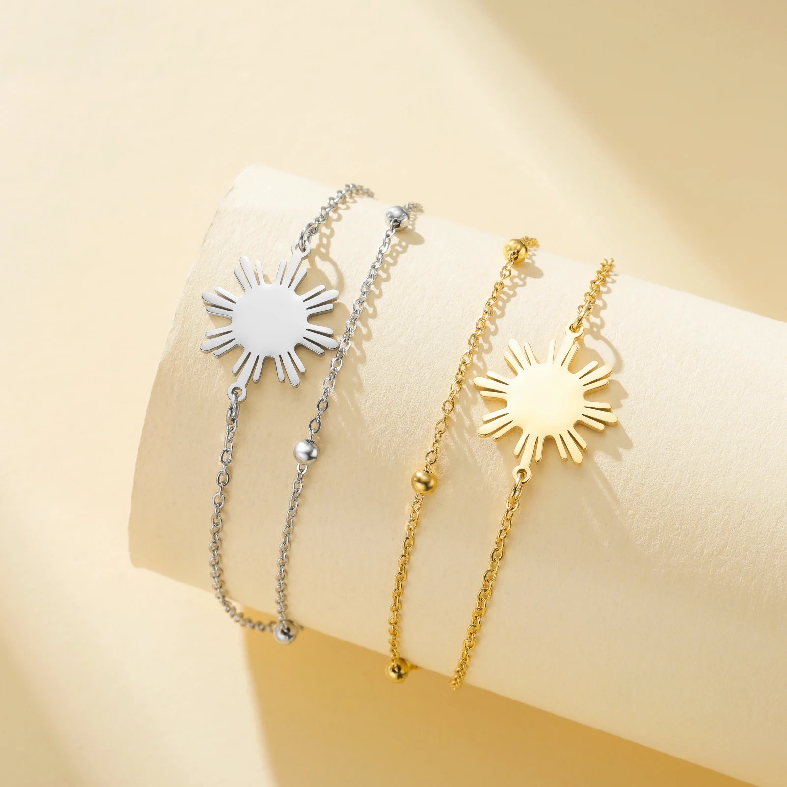 CoolTime Philippine Sun Anhänger mit Doppelketten Damenarmband Exquisiter goldfarbener Sonnenstrahl-Charm Schmuck Geschenk – Detail 10
