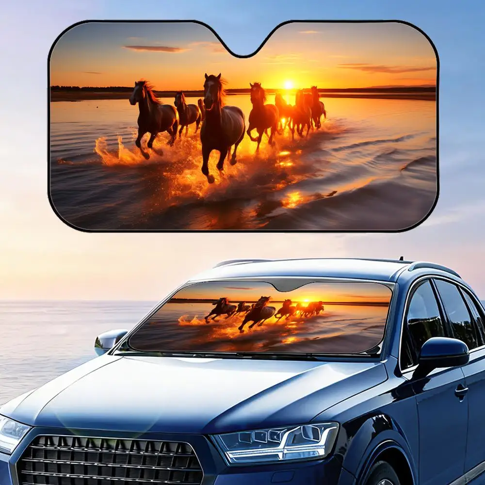 

Солнцезащитный козырек Ocean Sunset Horse Run, складной универсальный солнцезащитный экран для лобового стекла автомобиля, защита от ультрафиолета, теплоизоляция, складной чехол