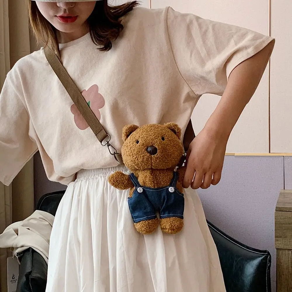 New cartoon bear bag autumn and winter cute plush doll student children messenger bag shoulder bag mobile phone bag