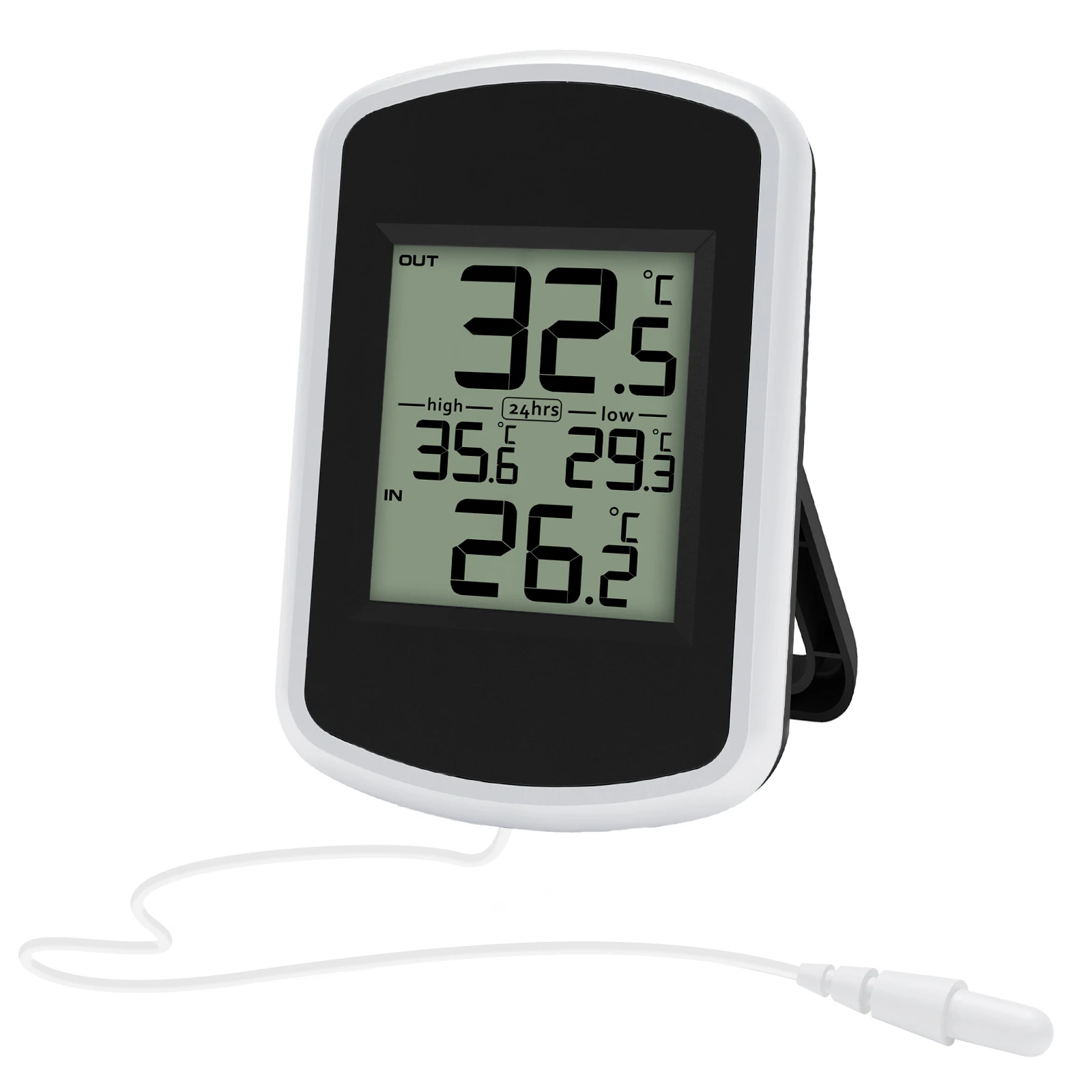 Termômetro digital à prova d'água, interno e externo, com sensor de sonda de 2m, memória mínima/máxima, display lcd para casa, jardim, geladeira, aquário