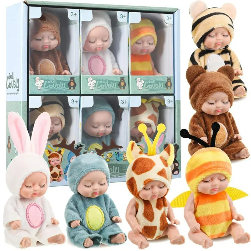 

6Pcs Simulation Princess Dolls Toy Mini Cute Sleeping Baby Series Doll Cartoon Animal Toy For Kids Kawaii Dolls Girl's Gift