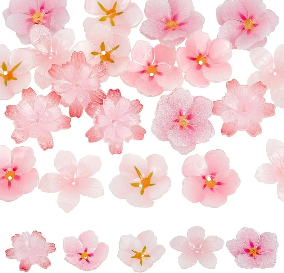 

20pcs 5Style Acrylic Flower Beads Caps 0.8~0.9inch Peach Blossom Beads Floral Spacer Beads for DIY Jewelry Earring Craft Making