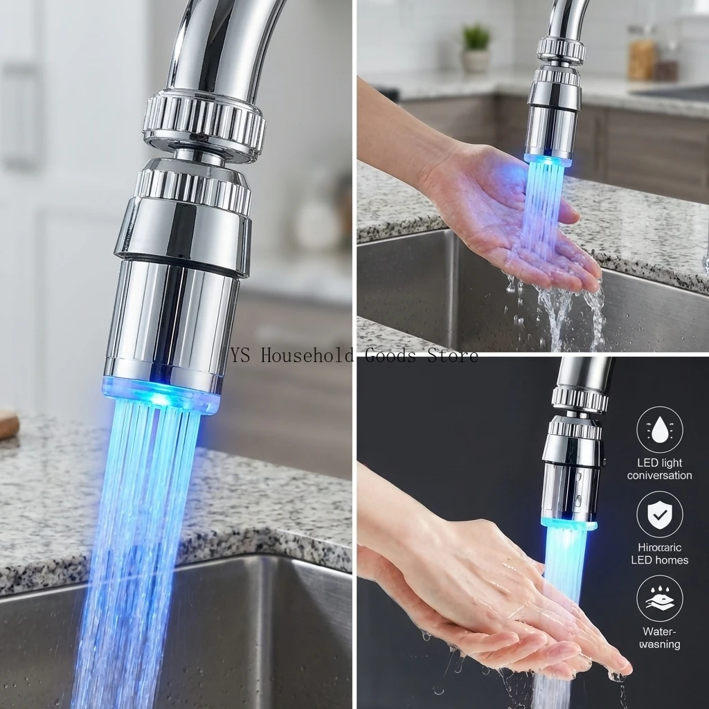 Rotatable LED Faucet Light Temperature Sensitive Water Saving Light Tap Nozzle For Kitchen Bathroom Aerator Stream Glow