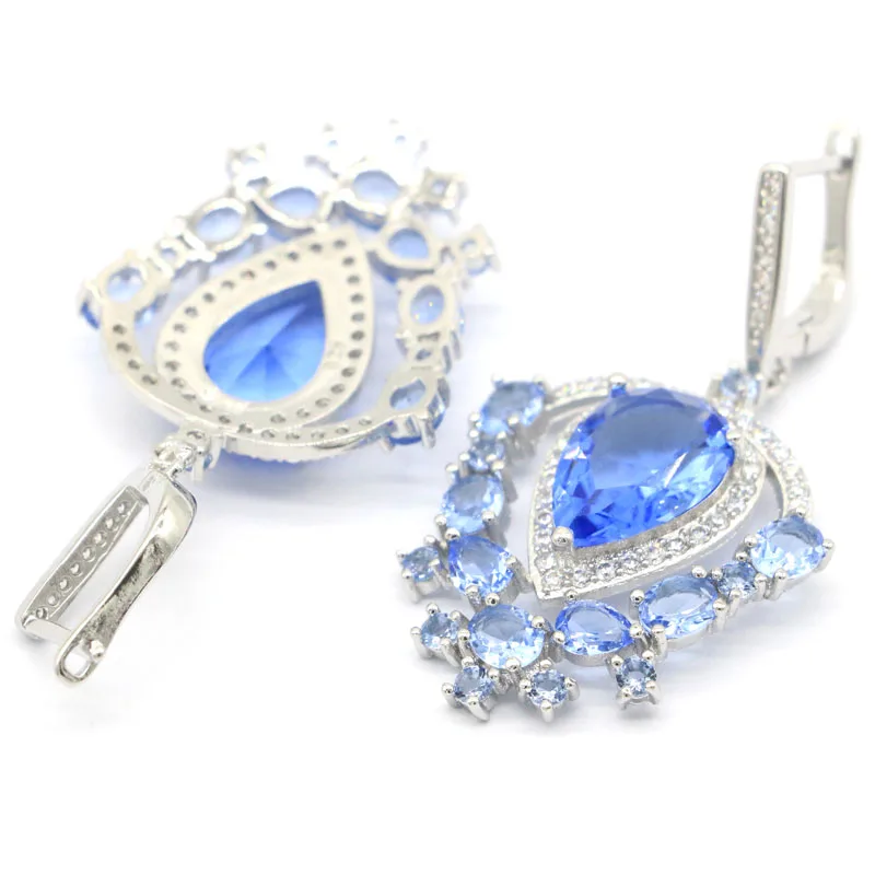 47x26mm Bohemia Design 8.8g Pink Kunzite Tanzanite CZ Infinity Anniversary Silver Earrings