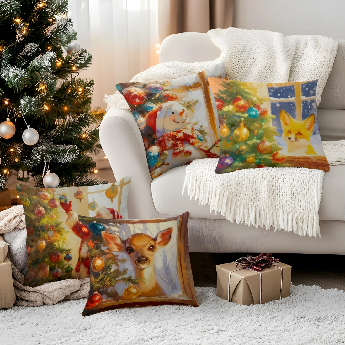 Christmas Theme Cushion Pillowcase Printed Polyester 40/45/50cm Throw Pillowcover Decor Sofa Cushion Pillowslip Home Decor