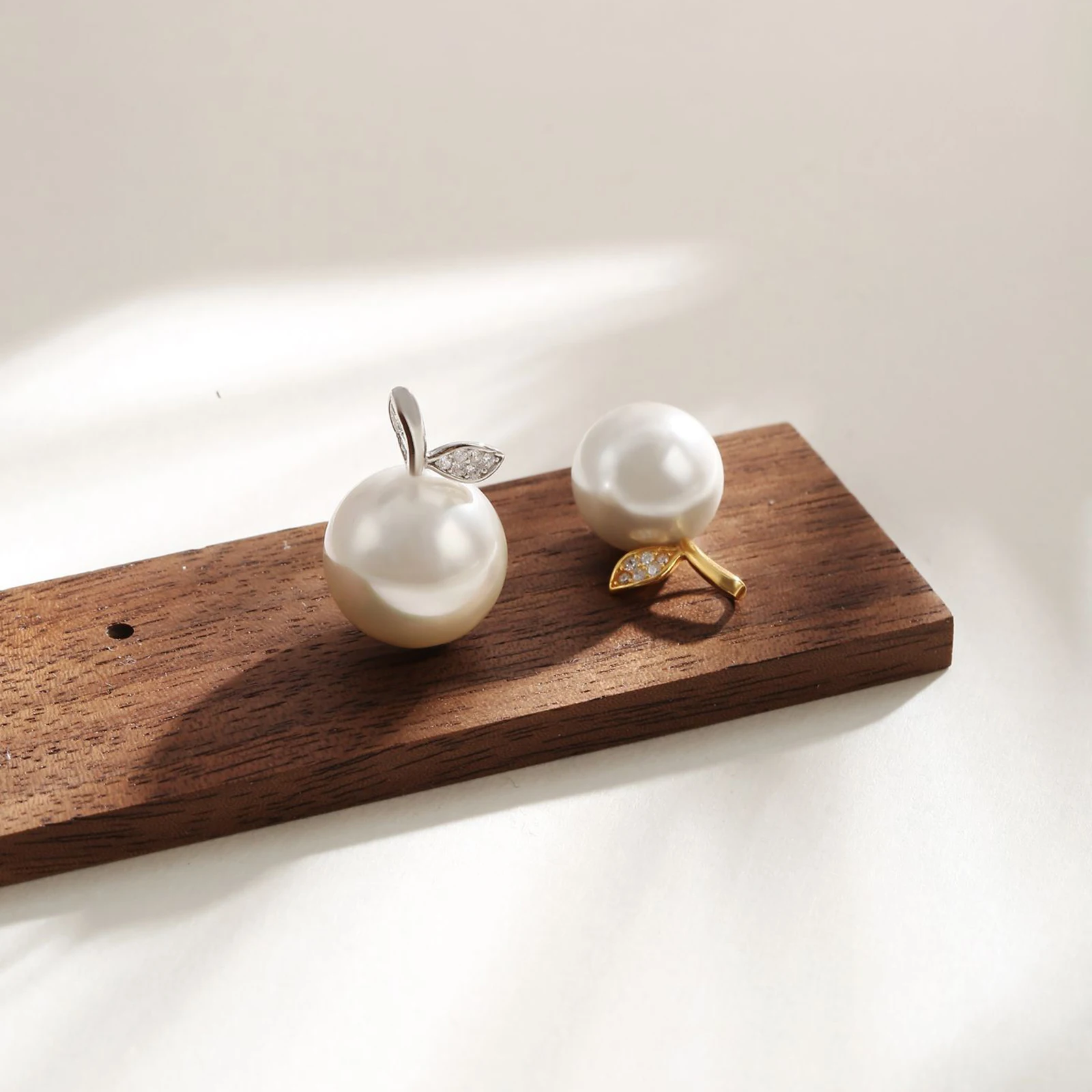 2Pcs 925 Sterling Silver Pearl Pendant Empty Holder Cute Sprout Apple Pendant Headband Necklace For Women DIY Craft Accessories