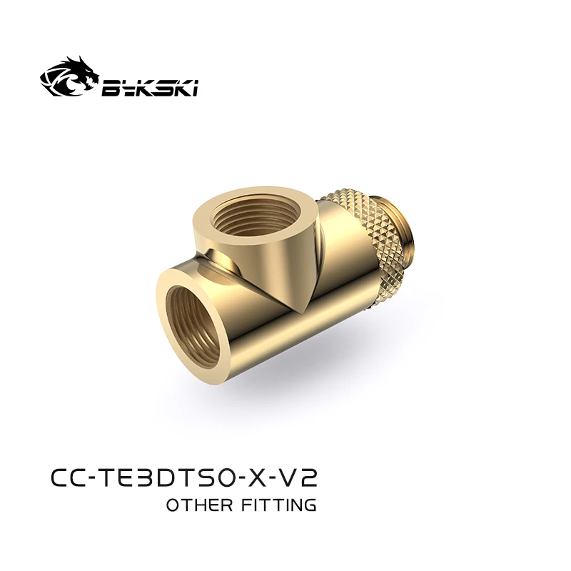 Bykski CC-TE3DTSO-X-V2,G1/4\'\' Split Water Cooling 3-Way Fitting,360 Degree Rotatable,T-type Male Connector Adapter Multi-channel