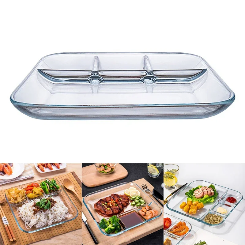 

1pc Heat-resistant Glass Dumpling Tray With Sauce Tray, Divided Dinner Tray, Breakfast Tray, Home Kitchen Tools