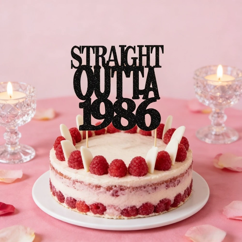 1 Stück STRAIGHT OUTTA 1986 Tortenaufsatz, geeignet für Geburtstagsfeier-Dekorationen, Vintage-Text, Altersmarkierung für – Detail 4