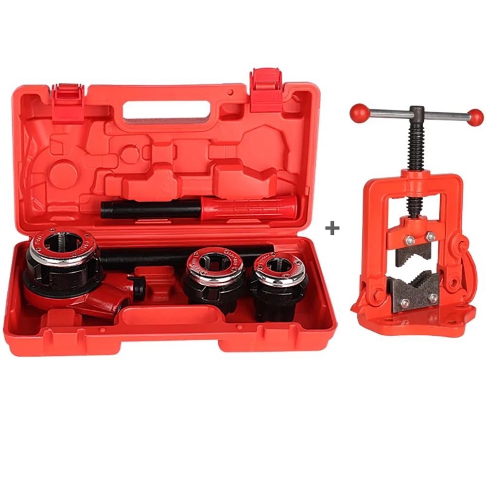 

Metal Pipe Threader Manual 1/2"-1" Ratchet Pipe Threader Set Portable Handheld Tapping Machine 3 Dies With Clamp