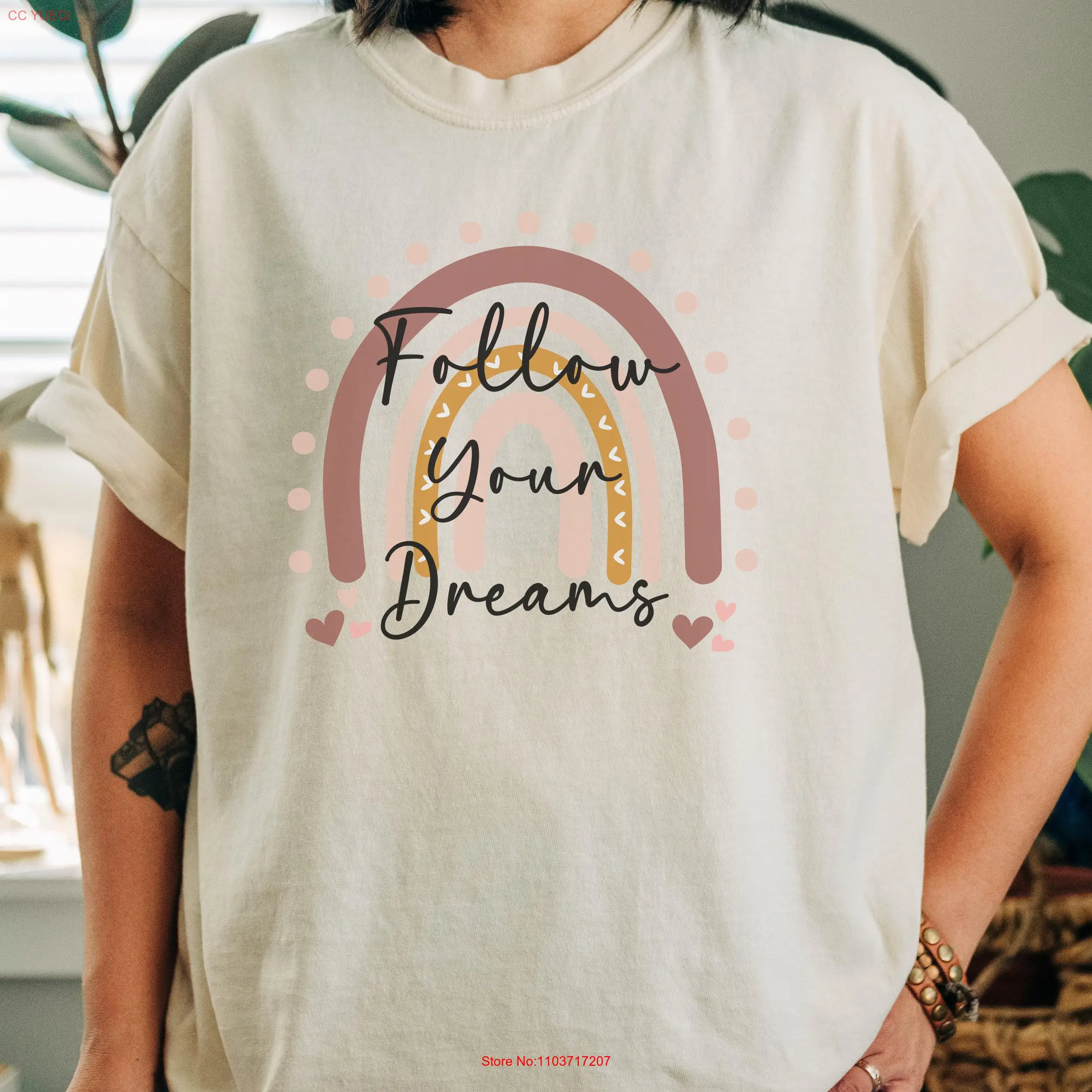 Мотивационная футболка Rainbow в стиле бохо Follow Your Dreams с длинными или короткими рукавами