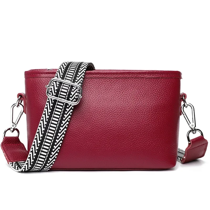 Luxury Genuine Leather Women Bags Wide Shoulder Strap Handbags Female Tote Bag Designer Ladies Cowhide Crossbody Shoulder Bag