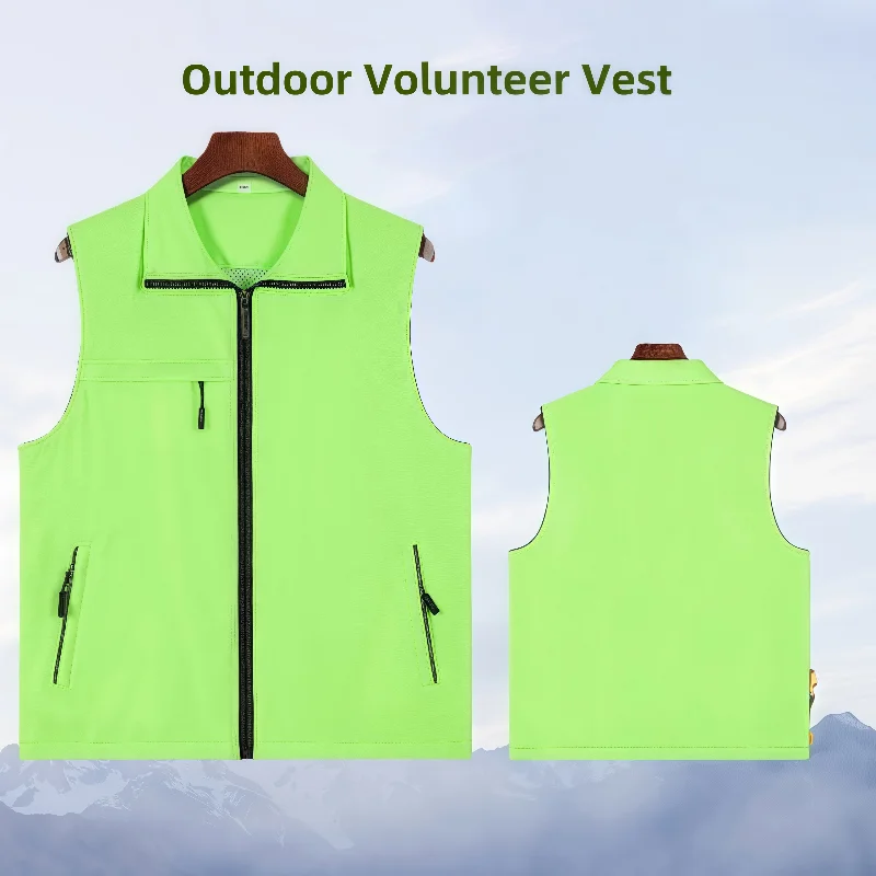 Seven Solid-Color Composite Mesh Three-Pocket Vest Outdoor Training Institution Team Workwear Clothes Custom Logo Printing