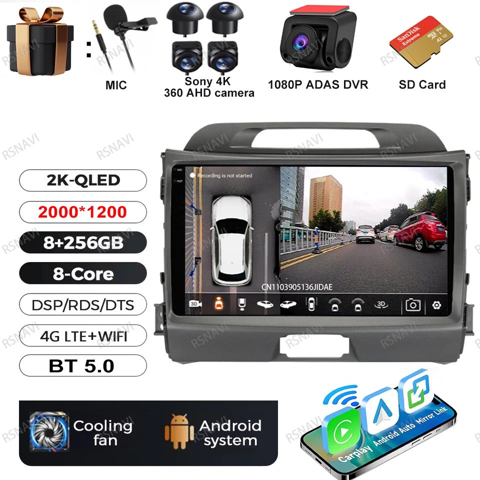Autoradio Android 15 Voor KIA Sportage 2010 2011 2012 2013 2014 2015 2016 5G WIFI Qualcomm Navigatie DSP Stereo multimedia GPS