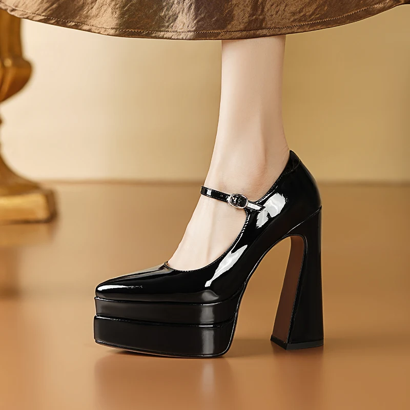 Woman Pumps Cow Leathe High Heels French Style Women Shoes Block Heels Simple Shoes Handmade Spring Autumn Dress Wedding  Pumps