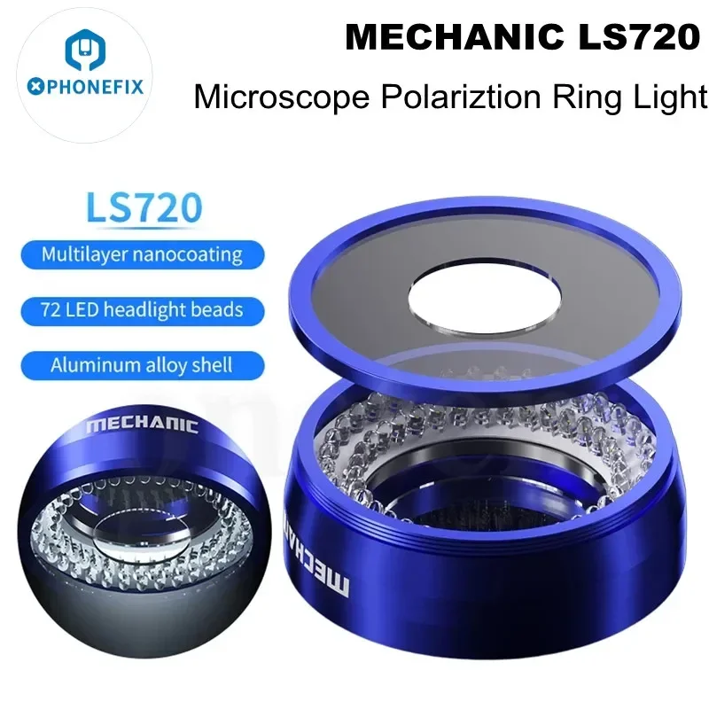 Mechanic LS720 Microscope LED Ring Light Polarized Illuminator Lamp Anti Glare Reflection for Most Stereo Microscopes 48mm Size