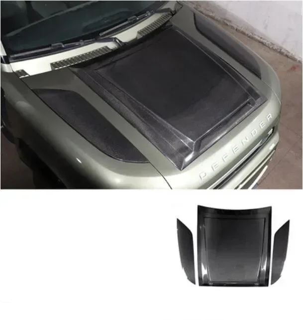 New！ Real Carbon Fiber Bonnet For Land Rover Defender 110 90 2020 2021 2022 2023 Front Engine Hood Vent Cover 3pcs/Set