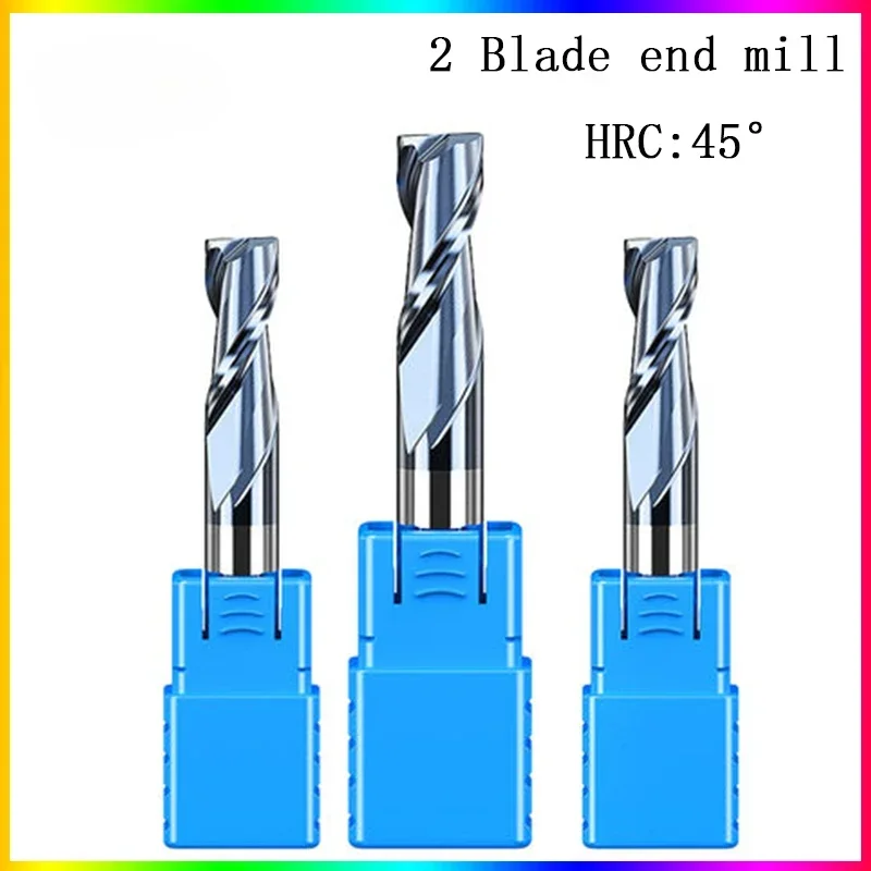 HRC45 2 Flute end mill 1.5mm 1~12mm 1~20mm 6mm 8mm 12mm 50L 60L 75L 80L 100L CNC carbide  metal router bit milling cutter metall