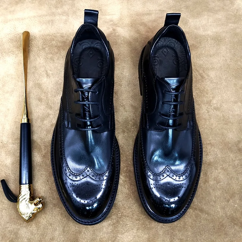 

Men's Block Carved High-end Business Wedding Formal Leather Shoes Washed Retro British Style Derby Shoes