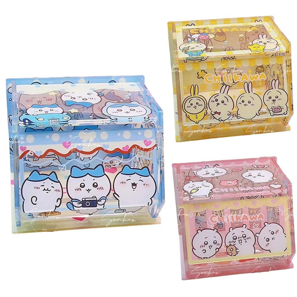 Anime Kawaii Hachiware Usagi Chiikawa Candy Storage Box Cute Desktop Cosmetics Storage Rack Dustproof Transparent Box