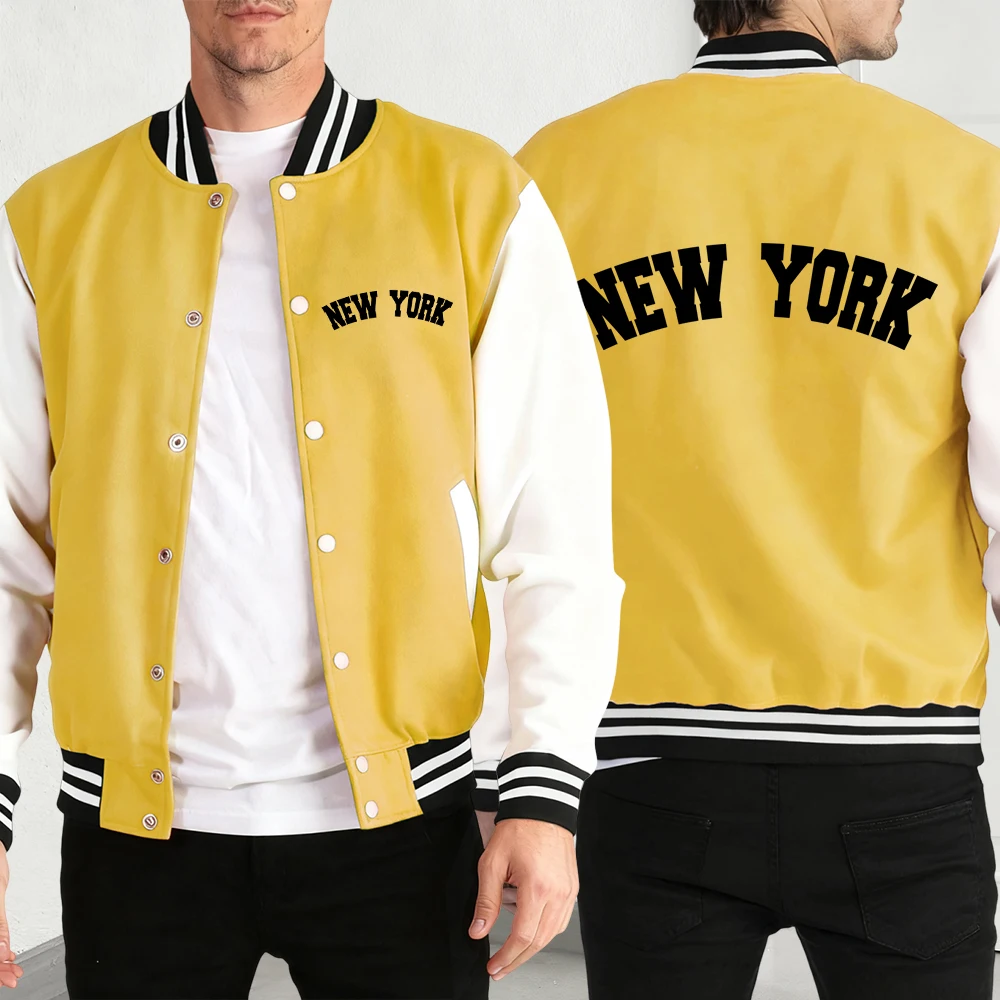 

Chasing Dreams In New York Print Baseball Jersey Men Fashion Casual Jacket Autumn Loose Coat Unisex Fleece All-Match Vintage Top