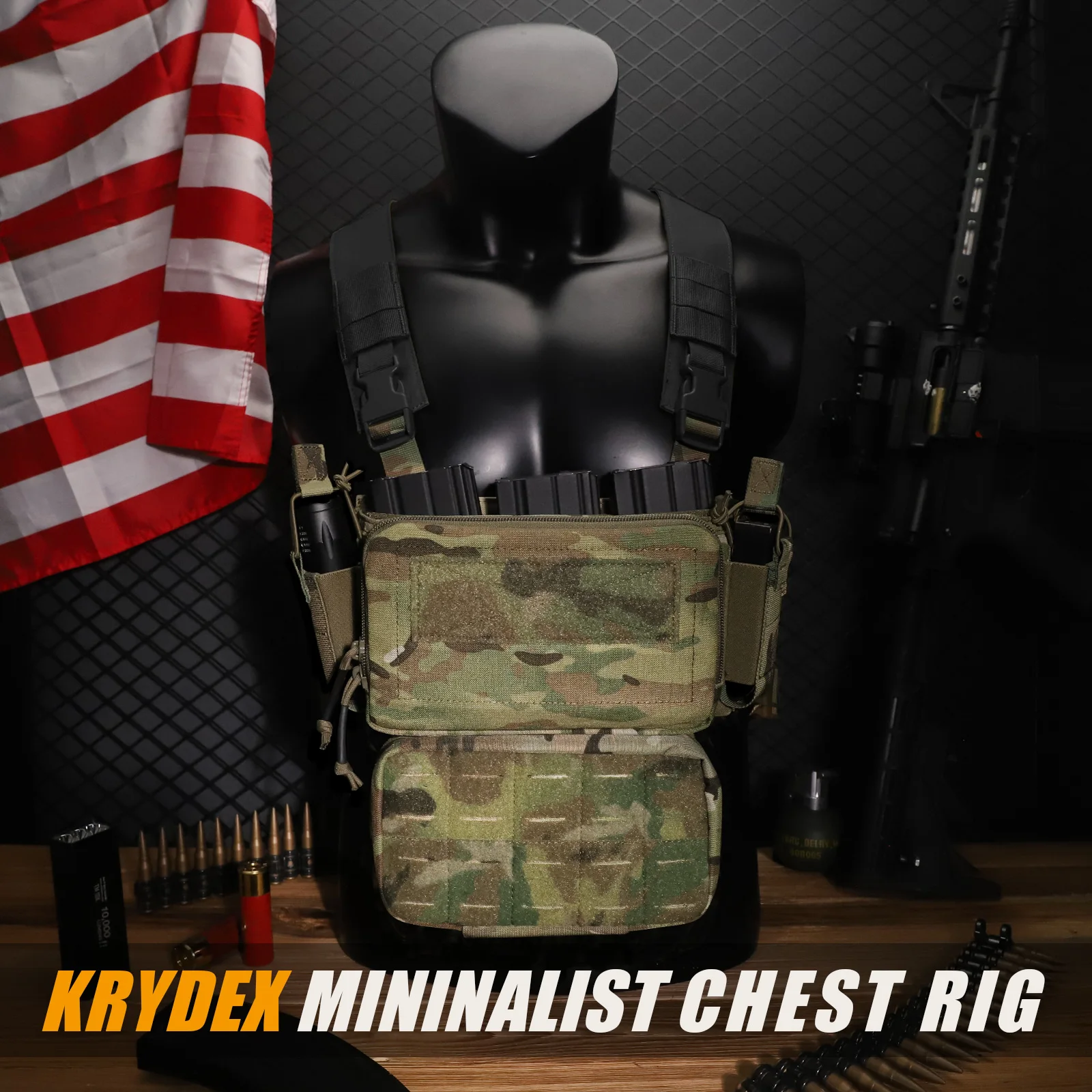 Imagem -03 - Krydex-tactical Micro Chest Rig Acessórios de Engrenagem Cinta Ajustável Hunting Gear Triple 5.56 7.62 mm D3cr