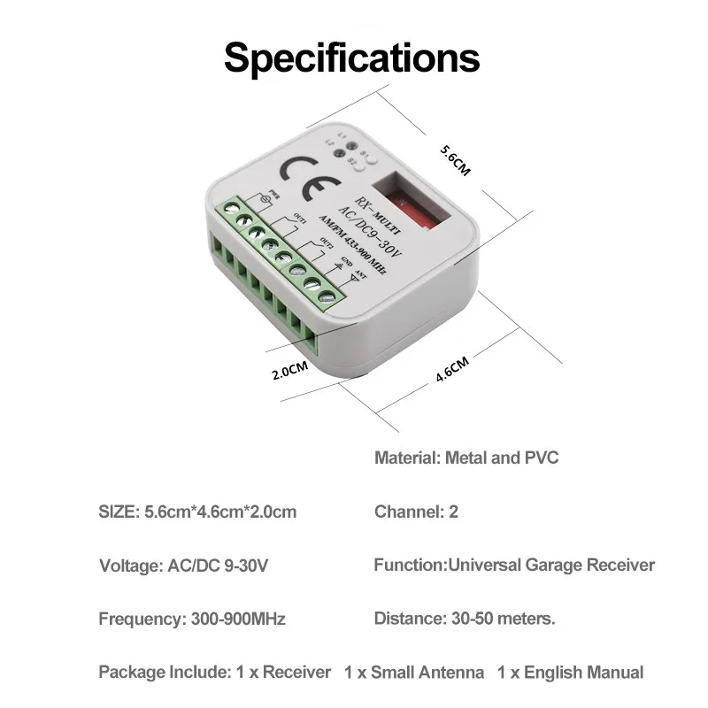 Penerima Remote Control untuk gerbang garasi, penerima RX MULTI 300-868MHz AC/DC 9-30V untuk gerbang dan penghalang, Fob kunci p