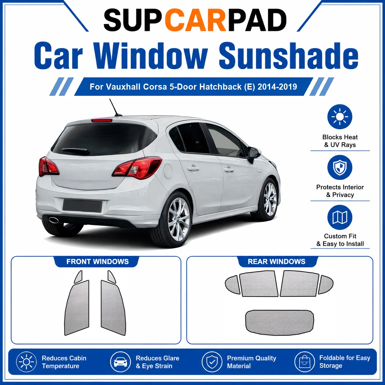 For Vauxhall - Vauxhall Corsa 5-Door Hatchback (E) 2014-2019 Full Set Car Window Sunshades UV Block Privacy Heat Insulated Folda