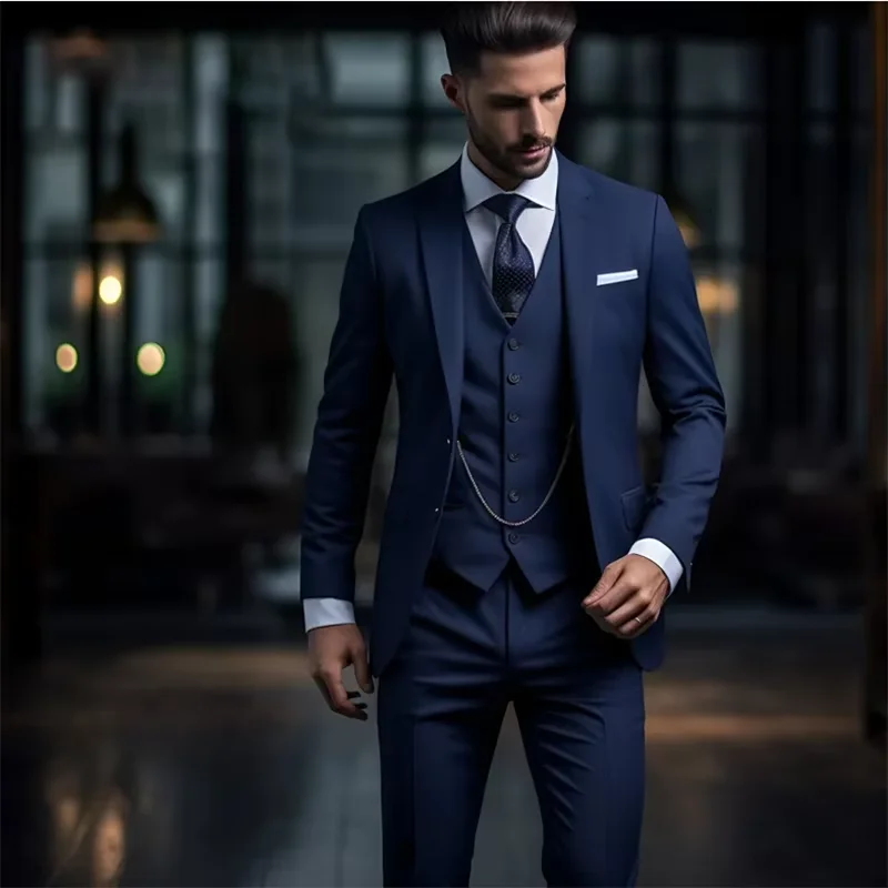 

Luxury 3 Piece Jacket Pants Vest Men's Suits Blazer High Quality Single Breasted Notch Lapel Wedding Clothing Customzied Sets