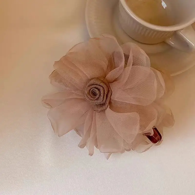 Feminine Hair Claw with  Roses Perfect Accessory Large Hair Claw Floral and Mesh Design Elegant Shark Clip Rose  Claw Clip