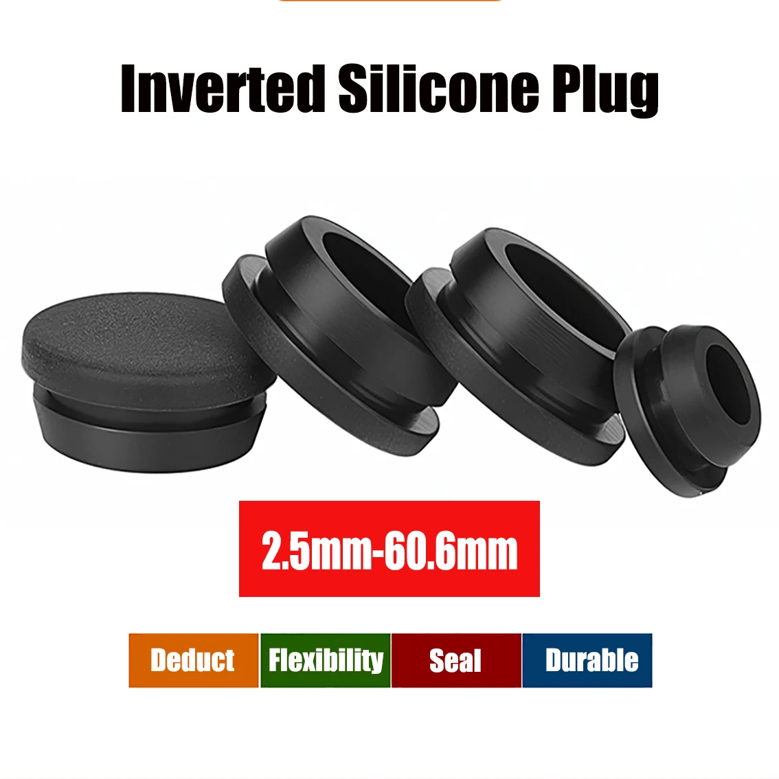 Black/White/Grey Solid Conical Snap-on Silicone Rubber 2.5/3/3.5/4.5mm T-type Inserts Bung Snap-on Hole Plug Furniture End Caps