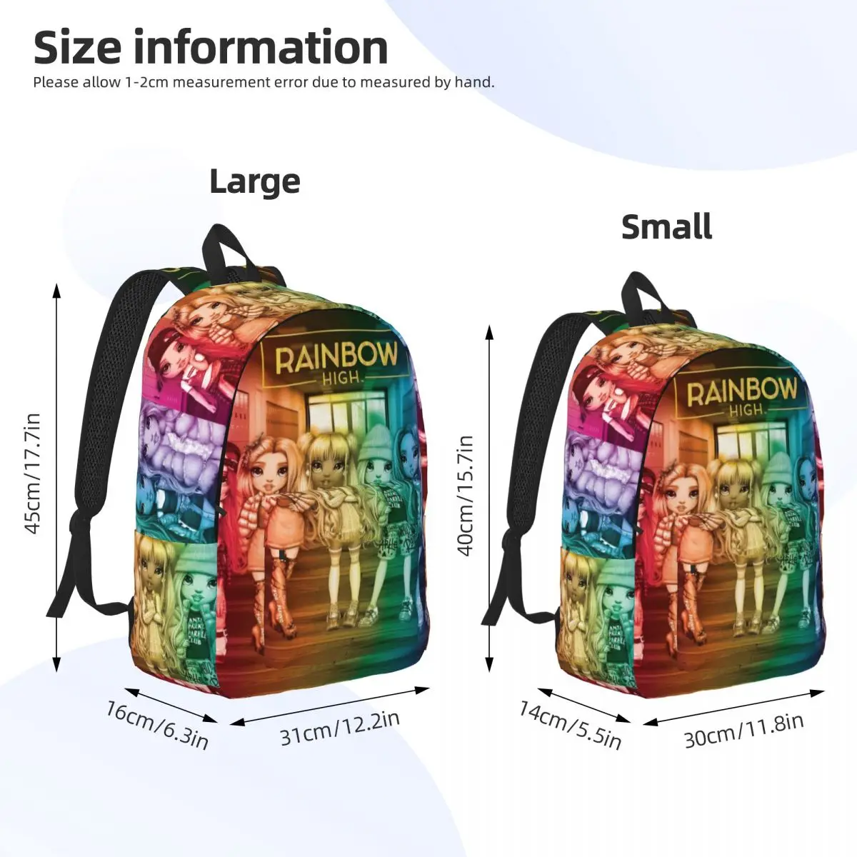 Rainbow High Group Artwork Backpack for Boy Girl Kids Student School Bookbag Daypack Kindergarten Primary Bag Hiking