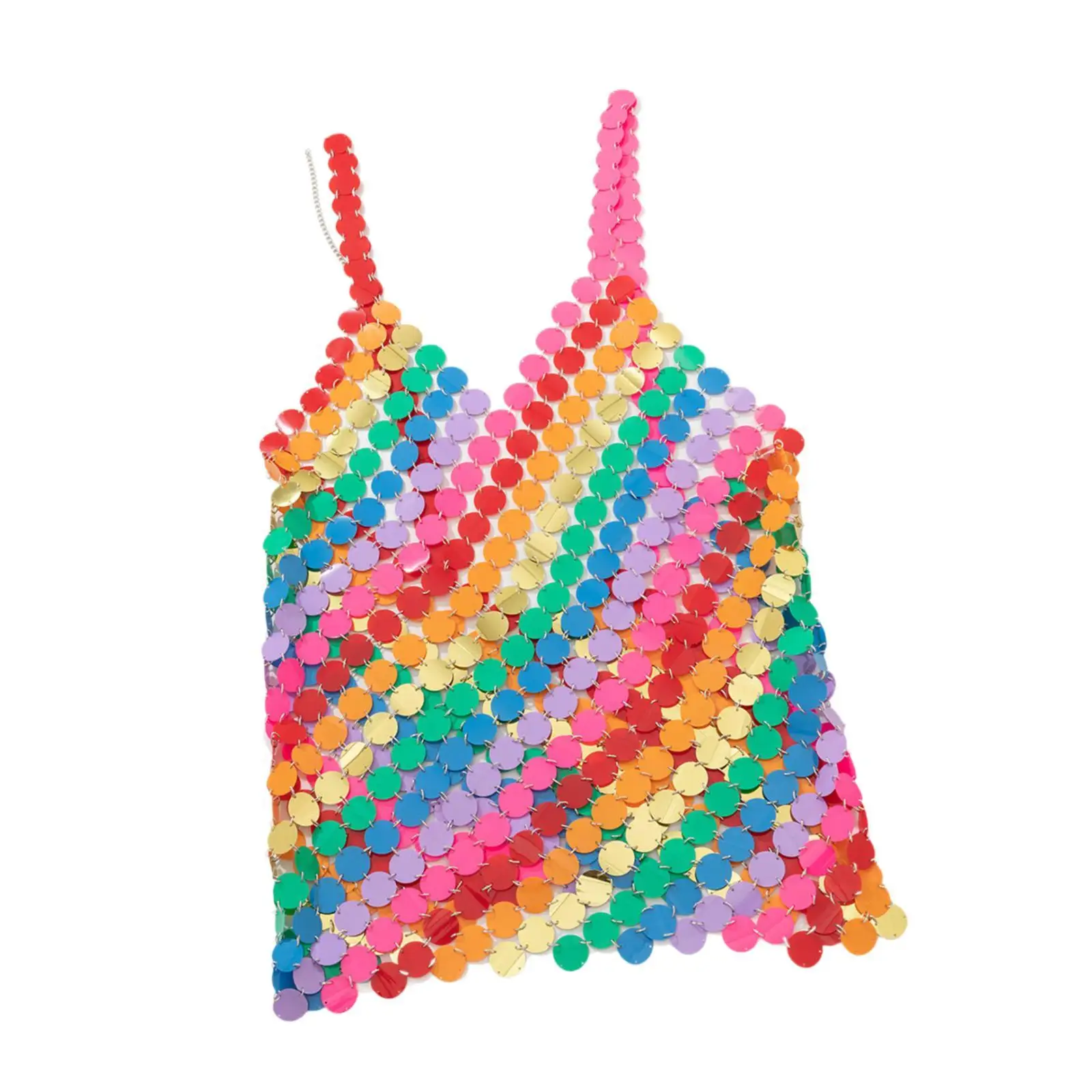 

Rainbow Sequins Chainmail Dress Deep V Neck Swimwear Colorful Summer Bikini Dress Bikini Cover up for Disco Beach Nightclub Pool