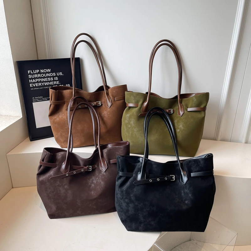 

Fashion Solid Hasp Large Capacity Faux Suede Tote Bags 2026 High Quality Sweet Classic Sense of Luxury Shoulder Bags for Women