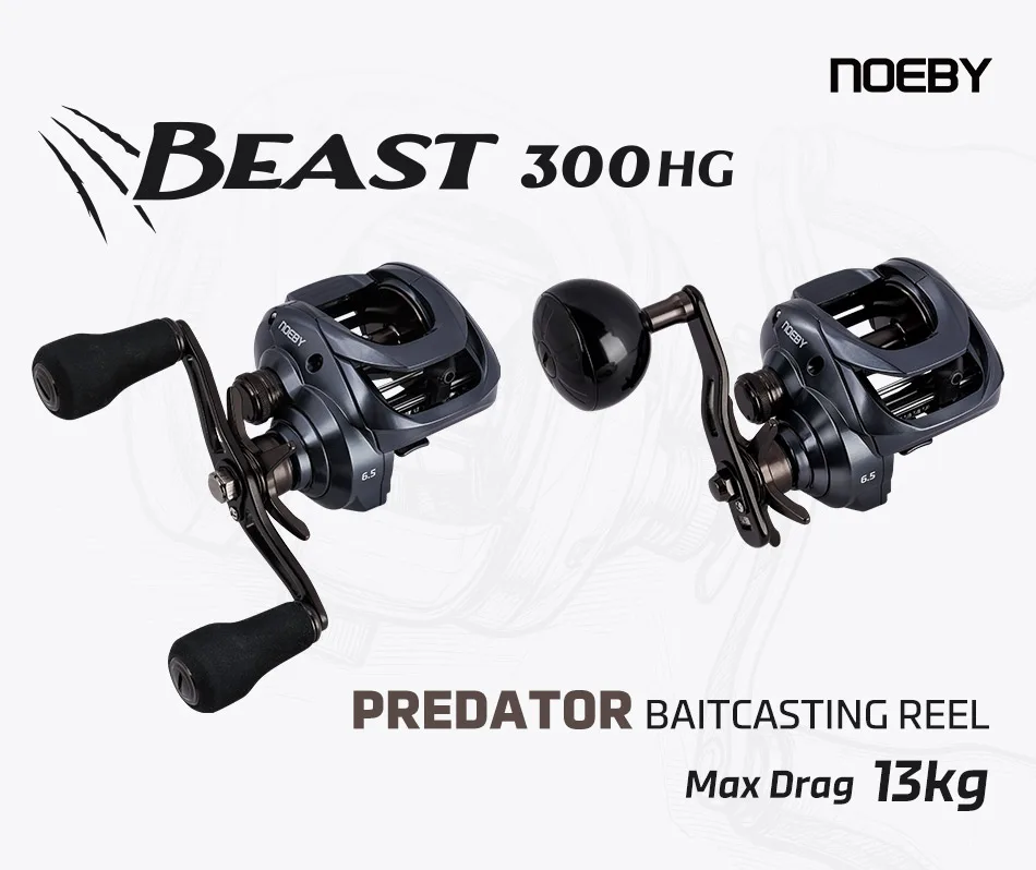 NOEBY Beast 300HG Baitcasting-Rolle, maximale Bremskraft 13 kg, Übersetzungsverhältnis 6,51, magnetisches Bremssystem, Süßwasser-Salzwasser-Angelrolle – Detail 2