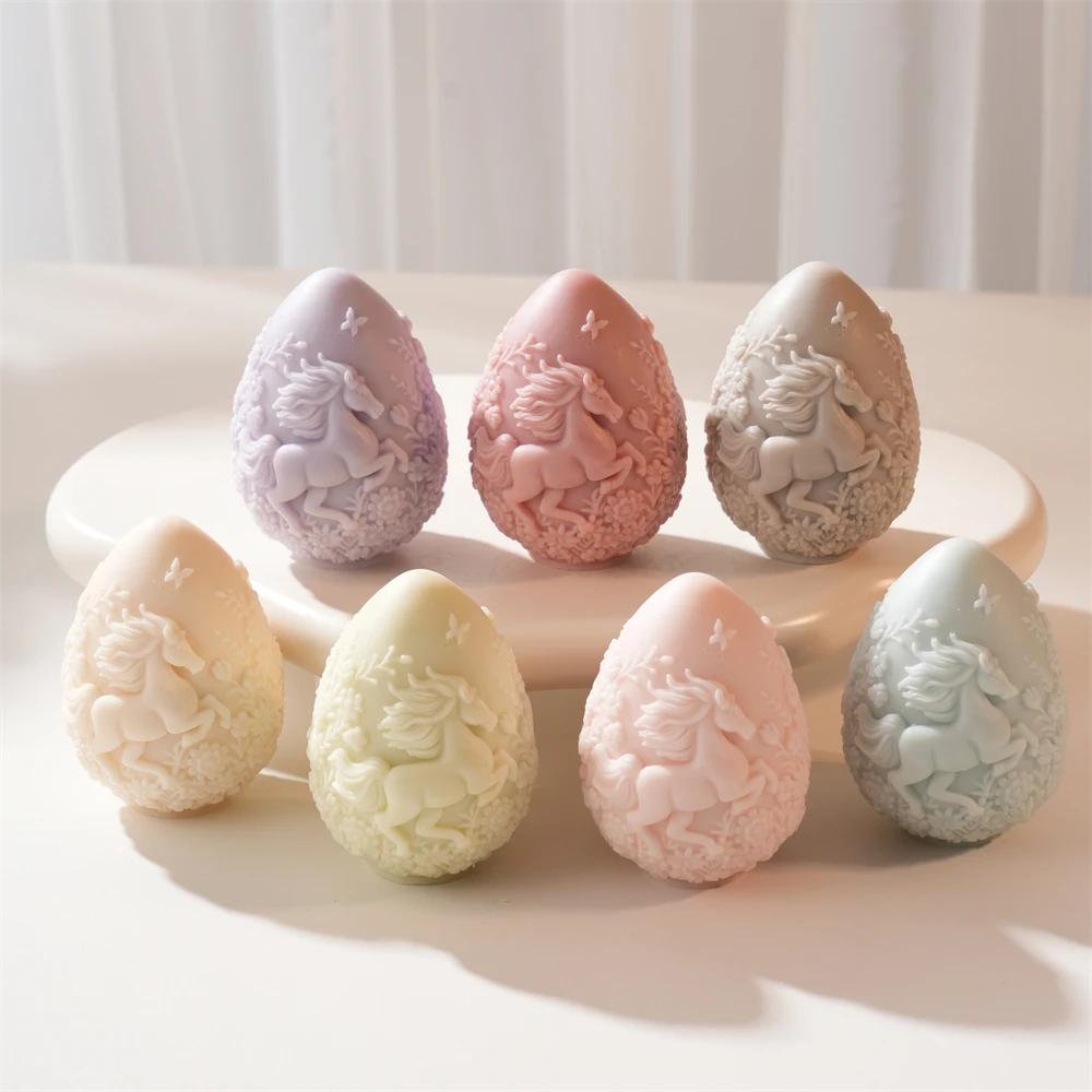 

Horse Easter Decor Egg Candle Silicone Mold Horse Statue Silicone Soy Wax Mould DIY Easter Home Decoration Egg Candle Mold