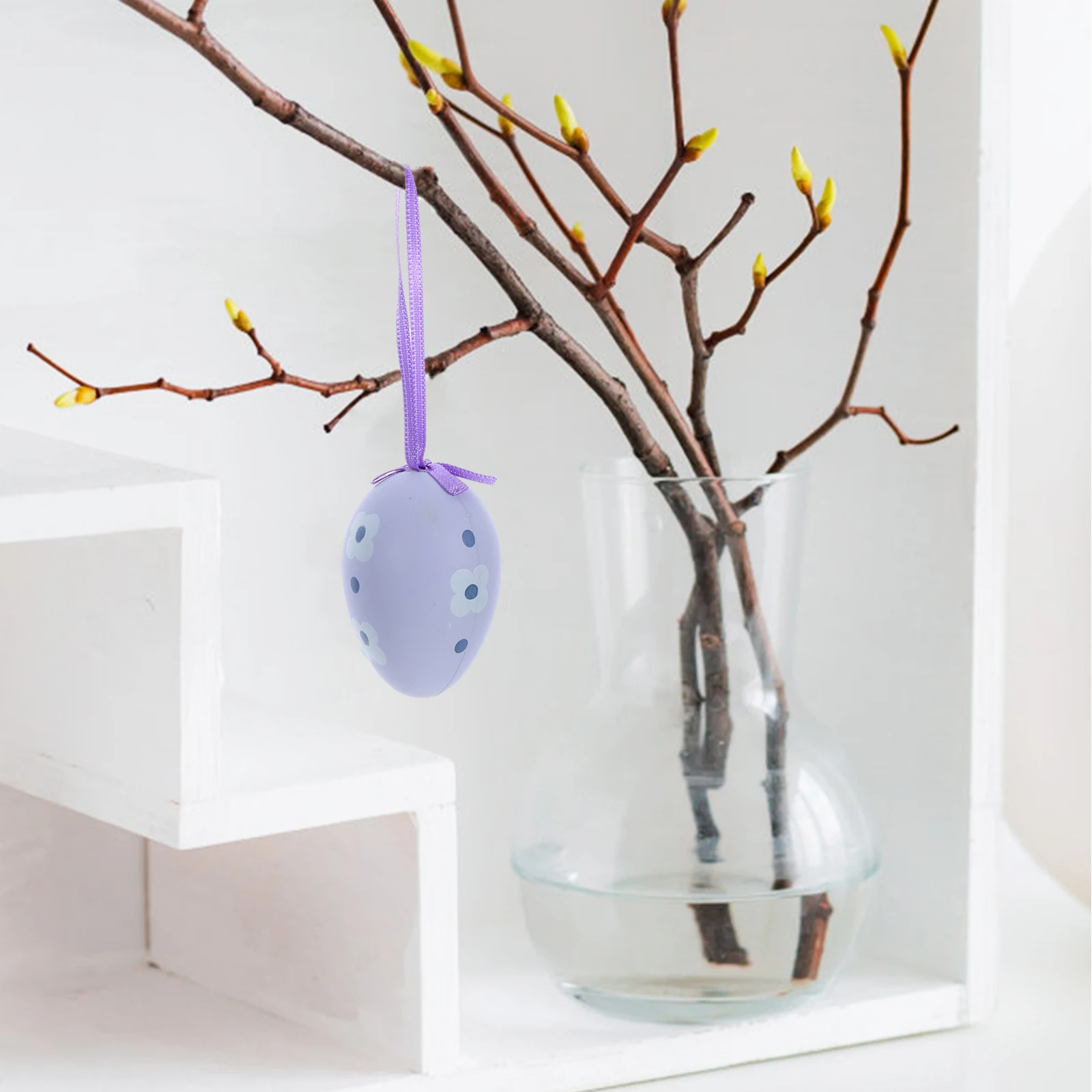 

24 Pcs Eggs Hanging naments Purple Flower Ribbon Bow Decorations Plastic Foam Easter Scene Party Home Garden Festive Style