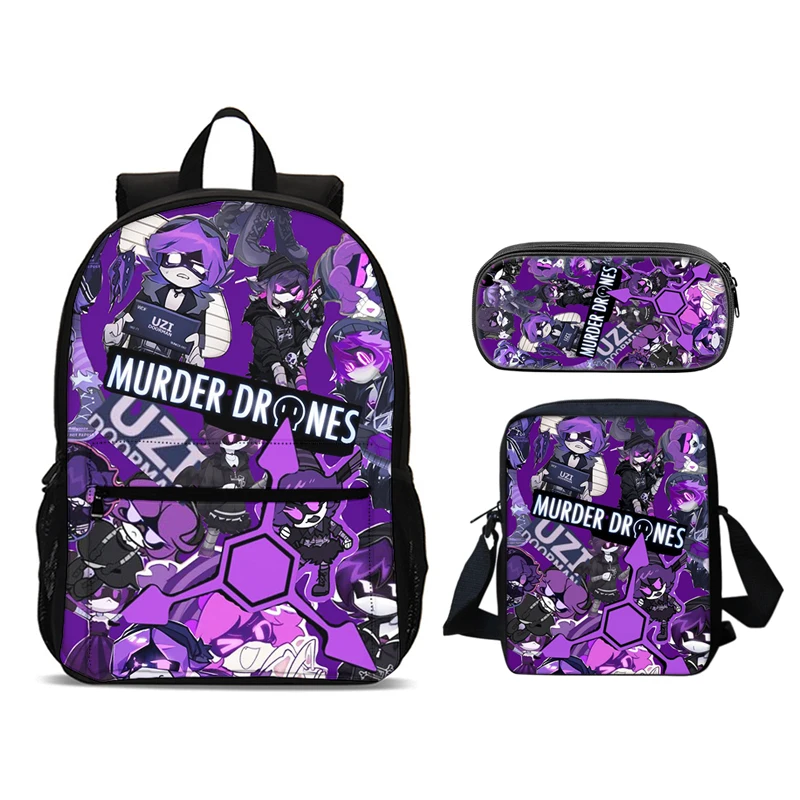 Murder Drones 3pcs Set Backpack 47cm/18.5inch Large Capacity Backpack Shoulder Bag Pencil Case Book Bags for Boys Girl Best Gift
